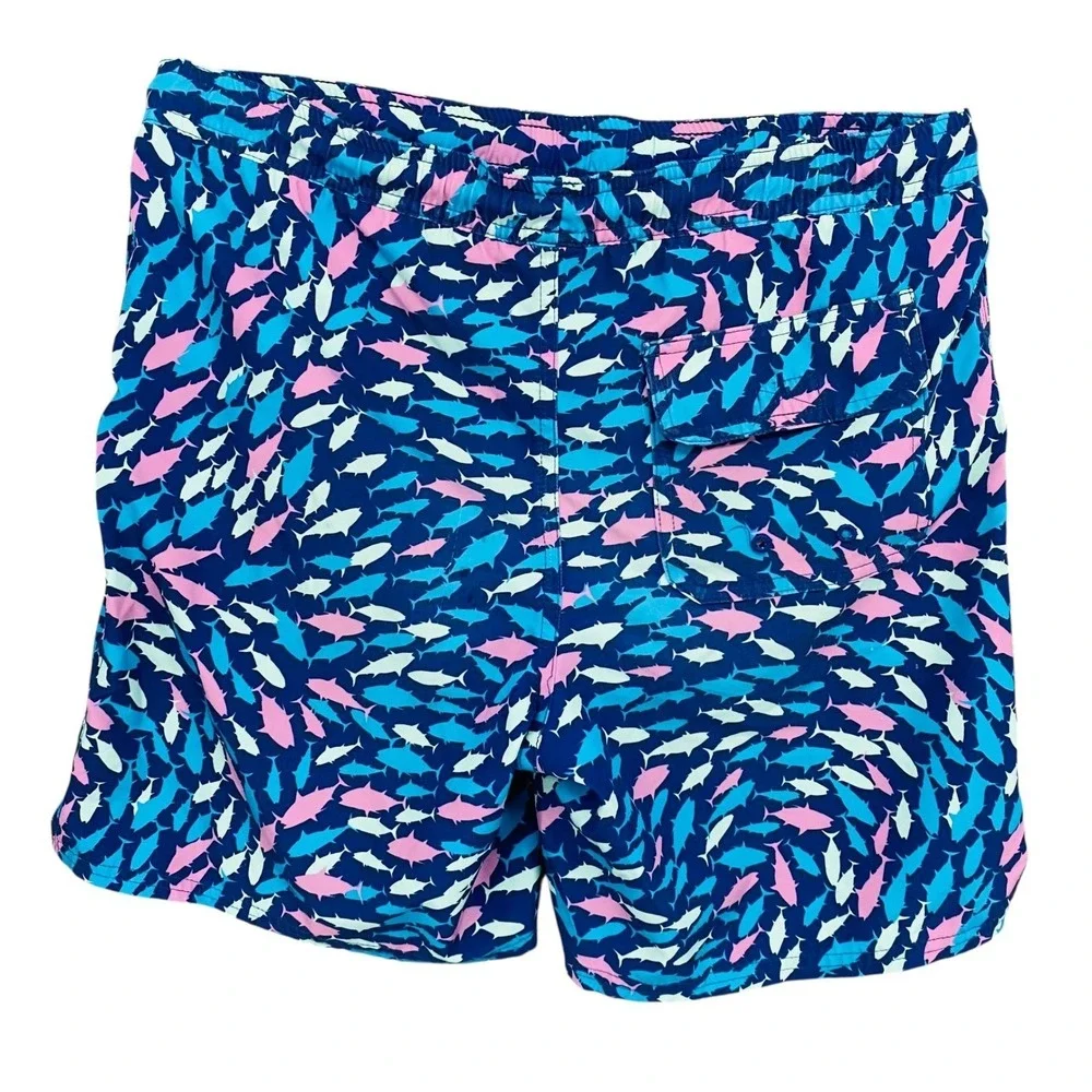 Vineyard Vines Mens Large Blue Pink Fish Print‎ Swim Trunks Board Shorts Mesh
